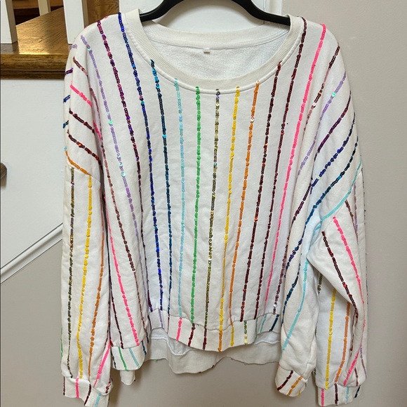 Queen of Sparkles SET XL Multi Sequin Sweatshirt and shorts set - Picture 3 of 16